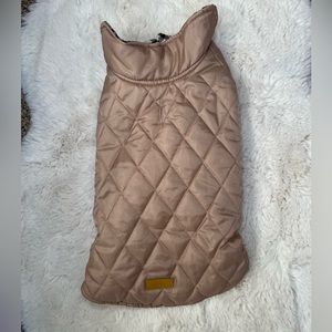 Tan “Burberry-like” quilted dog jacket reversible size medium